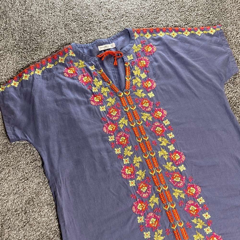 NATURAL LIFE Blue Mini Dress with Colorful Embroidery